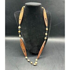 Vintage African Jobs Tears Wood Bead Necklace 26 inches Artisan Handmade